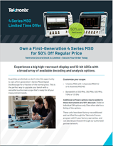 Flyer providing details for a 50% off a first-generation 4 Series MSO promotional offer by Tektronix