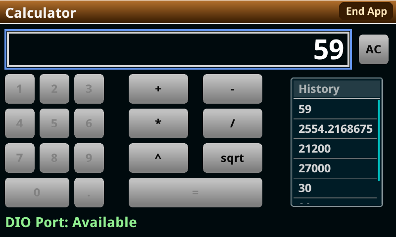 A screenshot of the application demonstrating the history feature.