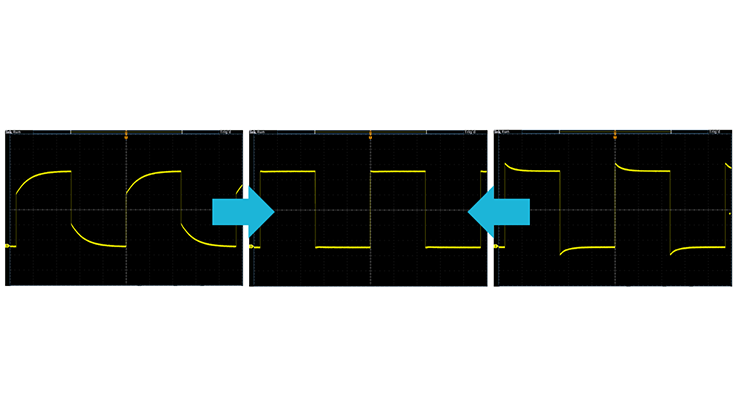 Adjusting the oscilloscope probe compensating to get a proper square wave