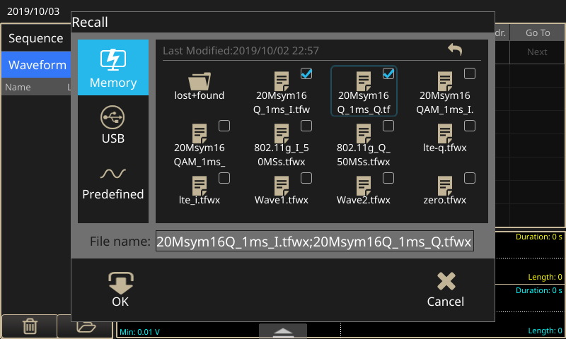 ArbBuilder dialog box on the AFG31000