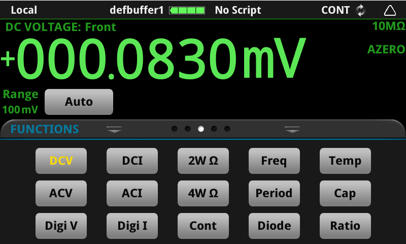 Home screen menu on a Keithley data acquisition unit enabled with the Touch, Test, Invent touchscreen interface.