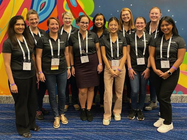 Tektronix team left to right, Deepa Javadekar, Jessica Grafeen, Sandra Verlinden, Barbarajoy Jones, Sam Gangi, Nicole Chandler, Jessie Lee, Sydney Hoppe, Hailey Halverson, Brittany Taggart, and  Natalie Palmisano attended the Society of Women Engineers Conference.