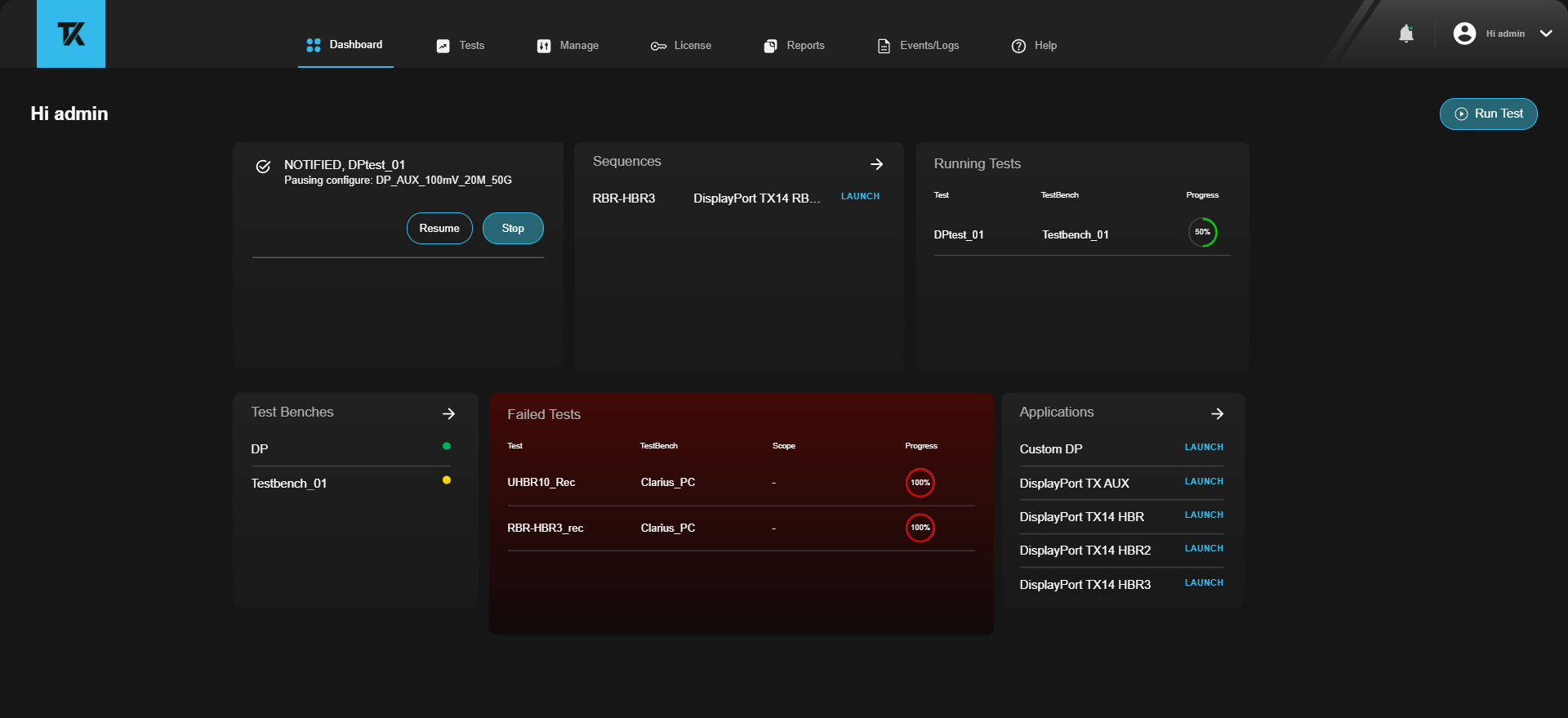 Clarius Compliance DisplayPort 21 Transmitter Test Solution 61W741260