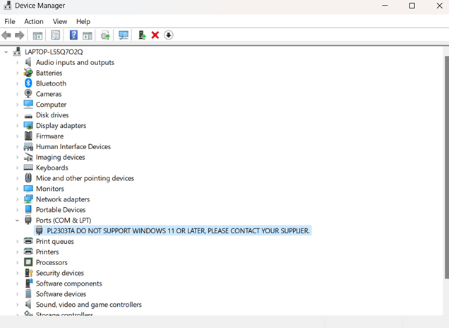 Screenshot of Device Manager showing 