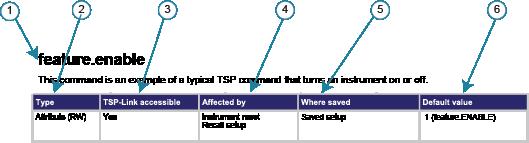 TSP command name and summary table