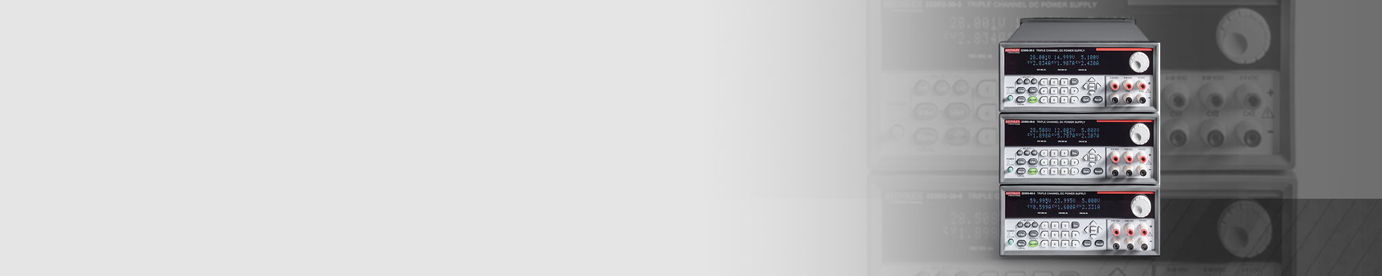 Stack of three Keithley 2230G Bench Power Supplies