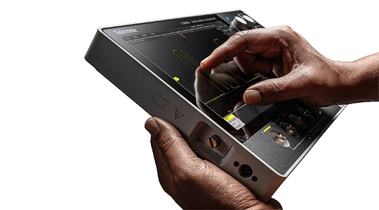 Intuitive touchscreen portable oscilloscope with simple front panel and controls