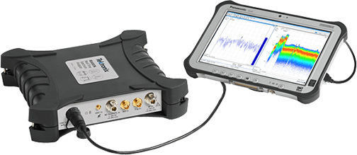 RSA500 series spectrum analyzer connected to a small monitor