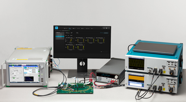 Two DPO70000SX oscilloscopes with DDR5 software for compliance testing.