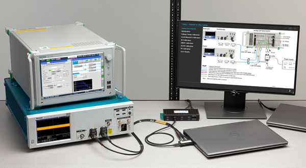 Tektronix DPO70000SX oscilloscope and bit error rate tester perform USB4v2 receiver validation testing.