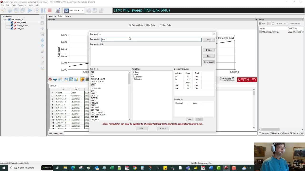 Automating the Model 2602B SMU with ACS Basic Software Measuring BJT hFE_en
