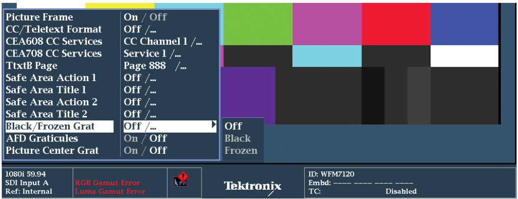 Picture Menu Black/Frozen graticule selection
