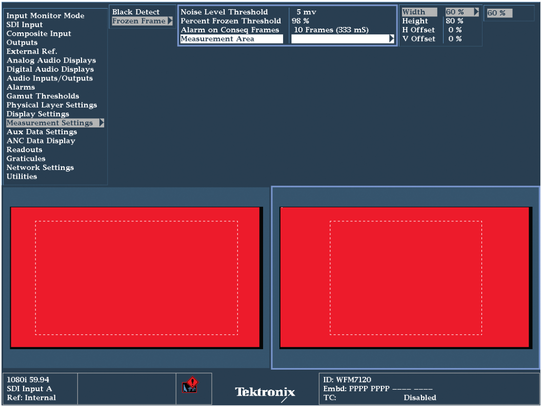 Frozen Frame Measurement settings