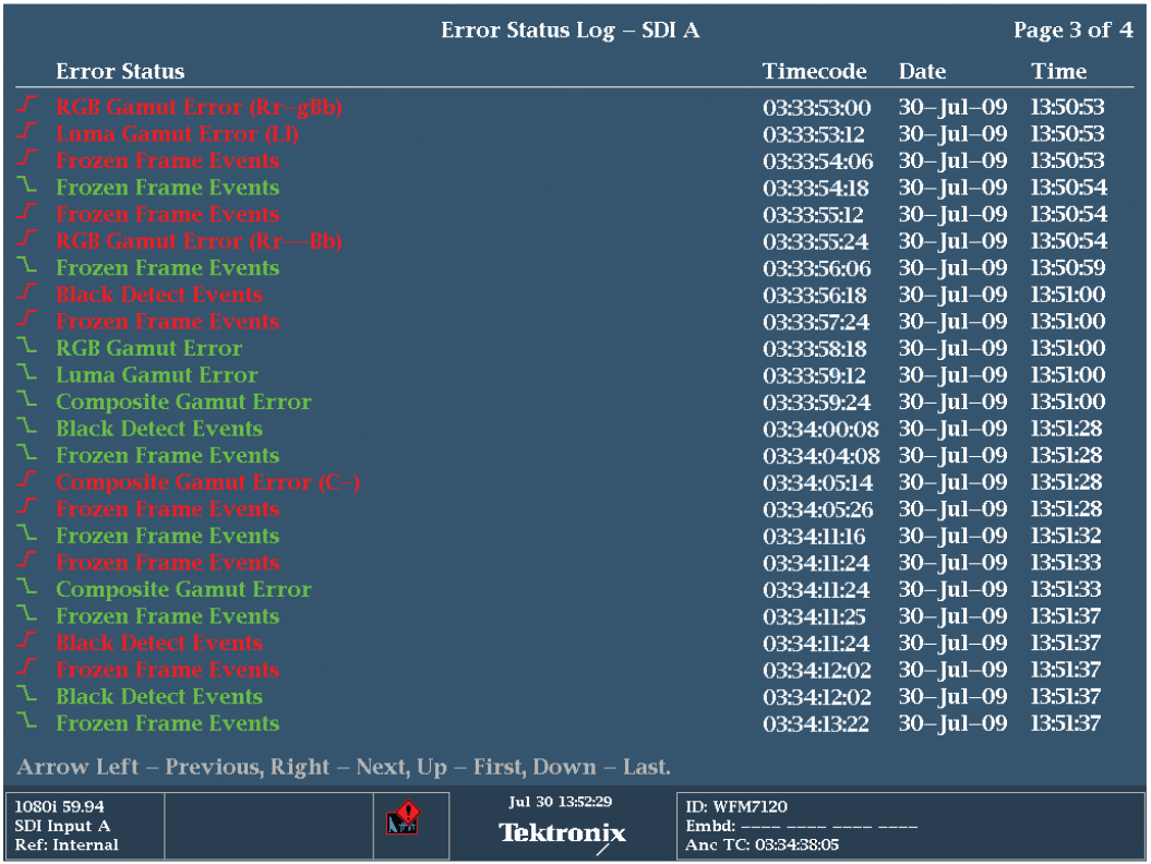 Error Log Display