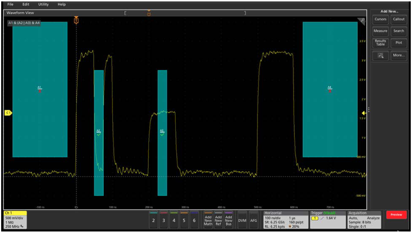 Visual triggering on the 4 Series MSO provides multiple, customizable zones