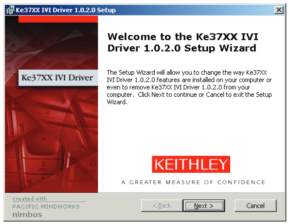 Installation wizard for Model 3706 IVI driver