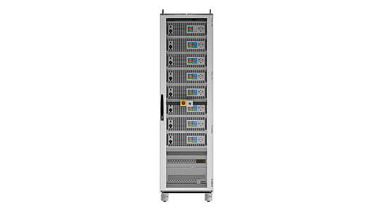 Front-facing view of the ELR 21000 Dynamic Test System used for 800V DC power validation testing