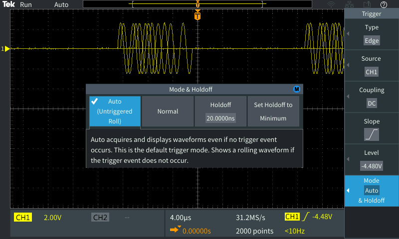 Changing holdoff time helps to enable accurate measurements Fig1320Holdoff
