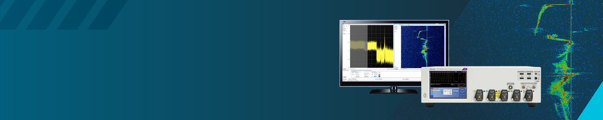 Picture of a Photonic Doppler Velocimetry (DPV) waveform capture sitting next to a high performance Tektronix oscilloscope.